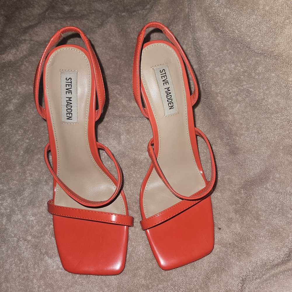 Steve Madden Red Square-Toe Strappy Heels